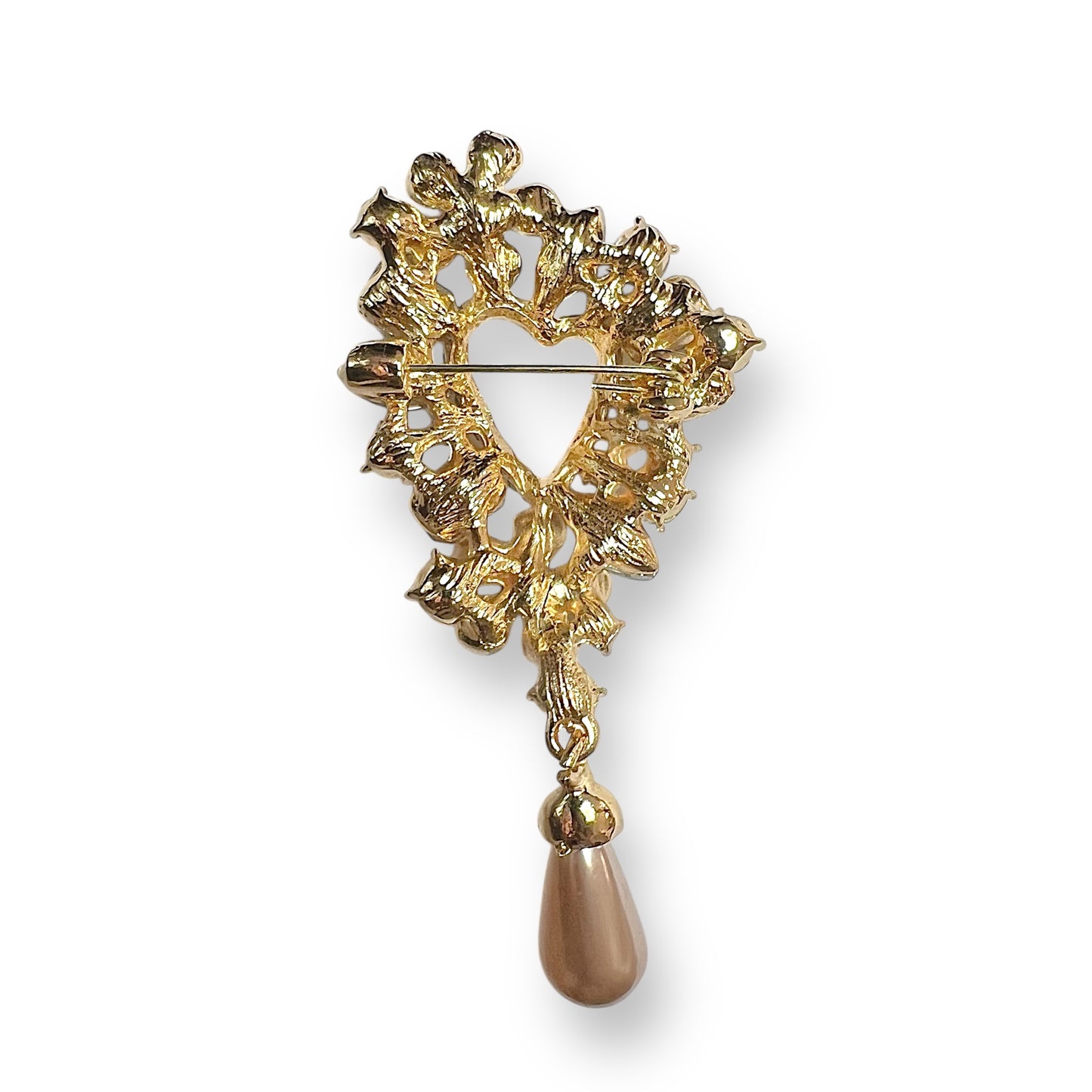Broche coeur à strass variés et perle