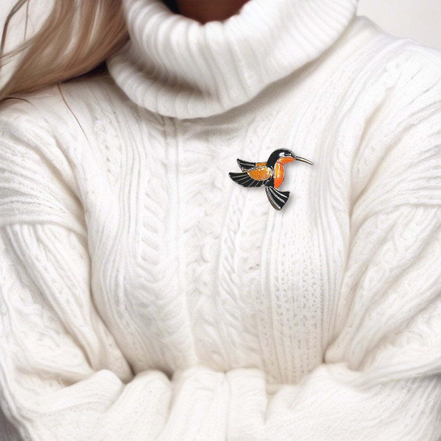 Broche oiseau noir et orange