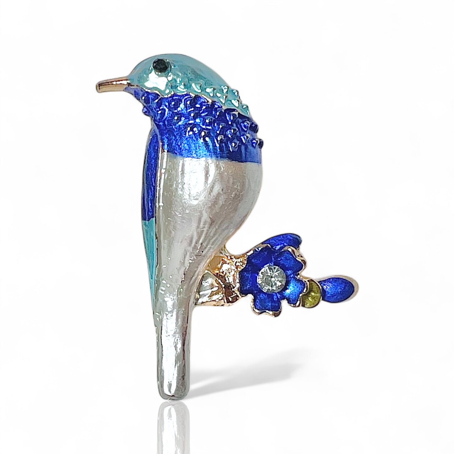 Broche oiseau blanc et bleu