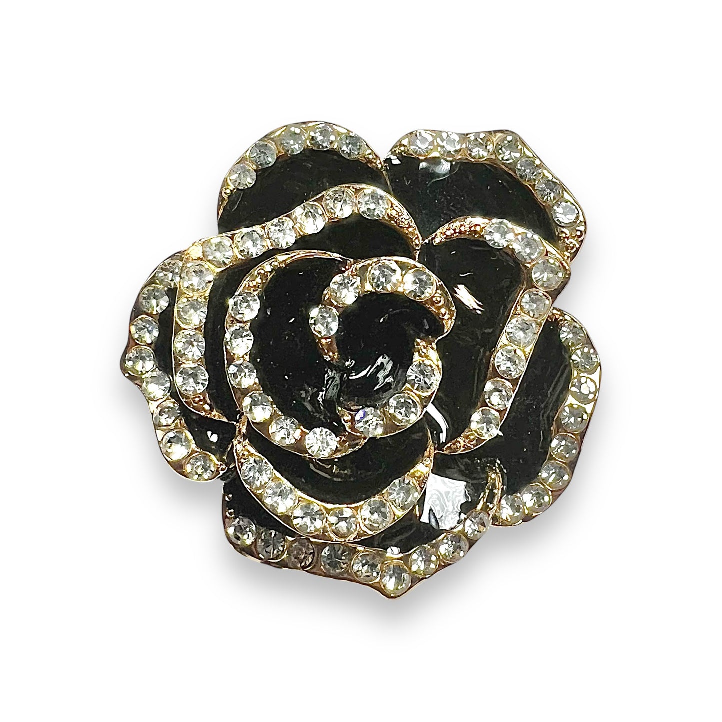 Broche rose noire et dorée