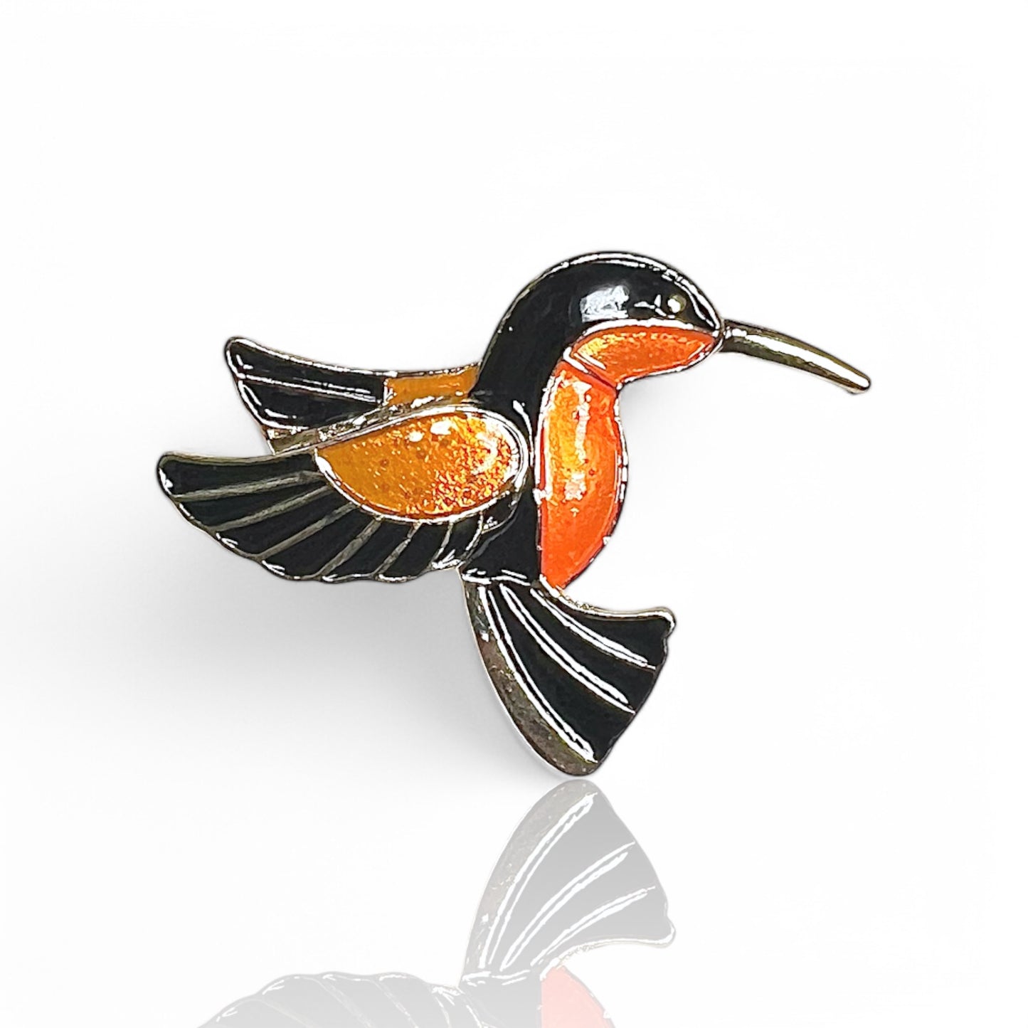 Broche oiseau noir et orange
