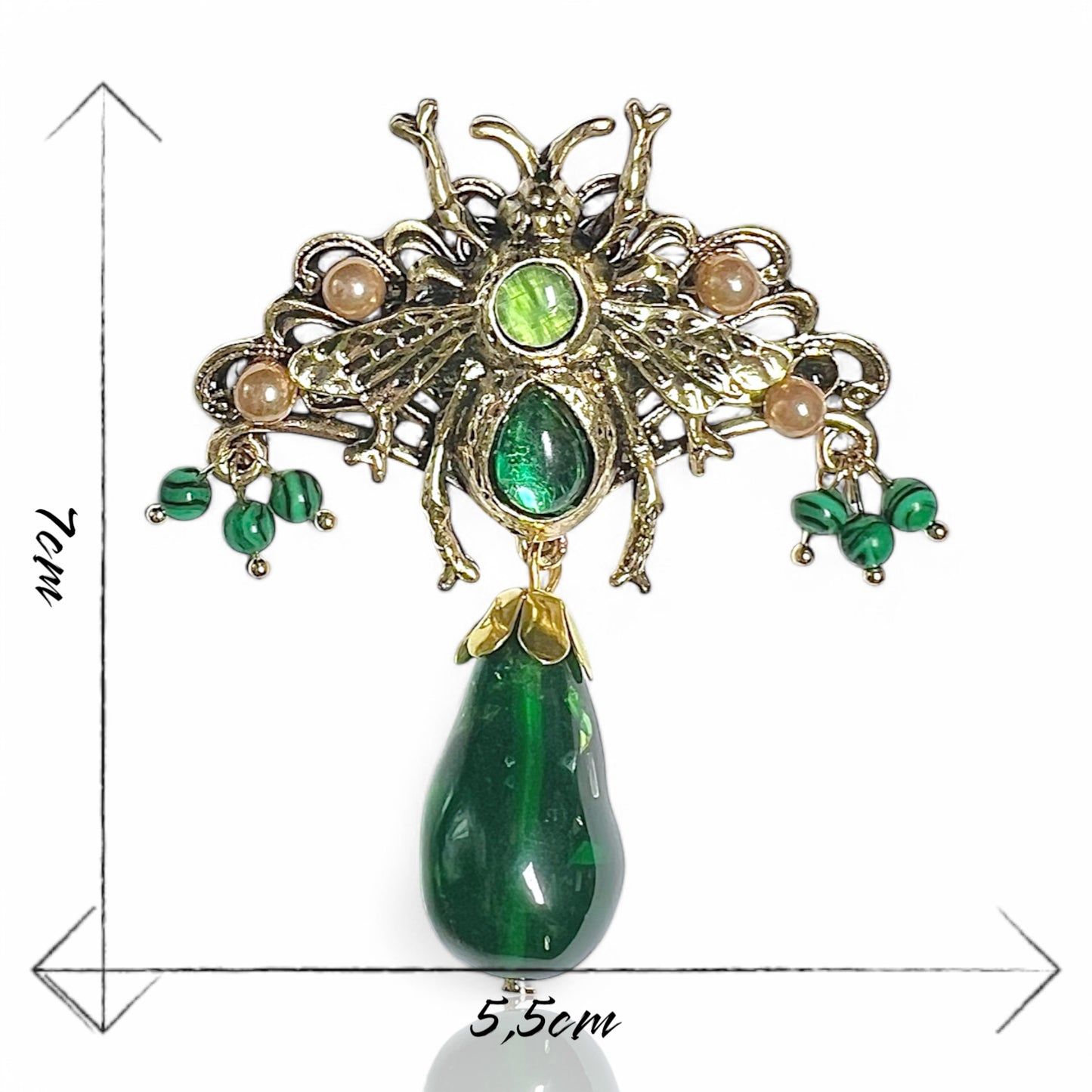 Broche abeille à strass et perles