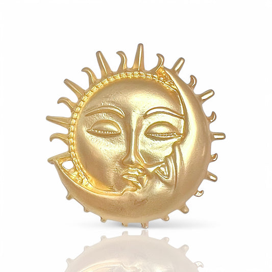 Broche doré soleil et lune