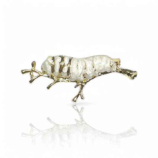 Broche chenille blanche et dorée