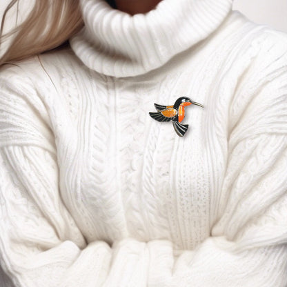 Broche oiseau noir et orange