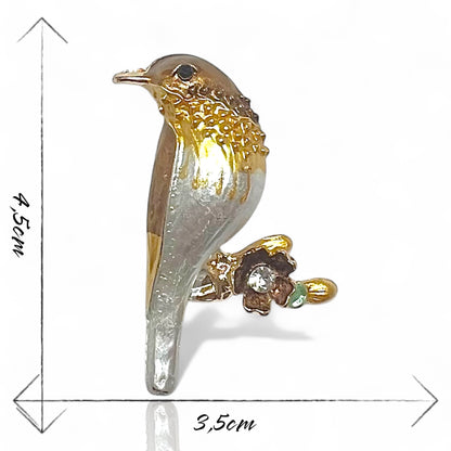 Broche oiseau doré et marron