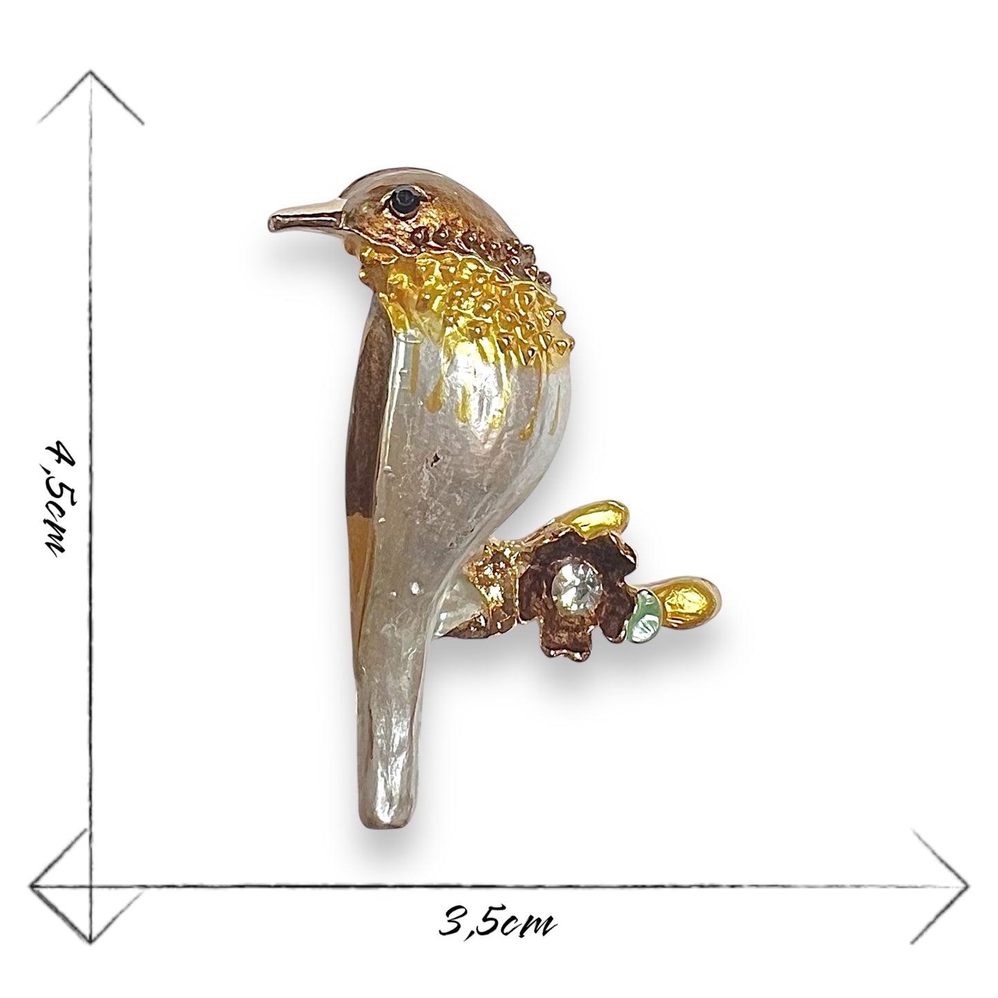 Broche oiseau doré et marron