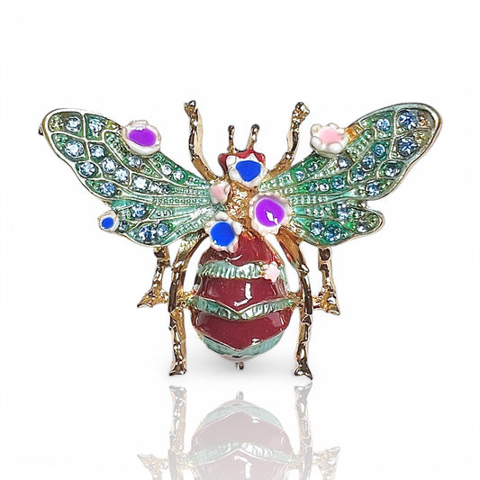 Broche abeille fleurie bleue