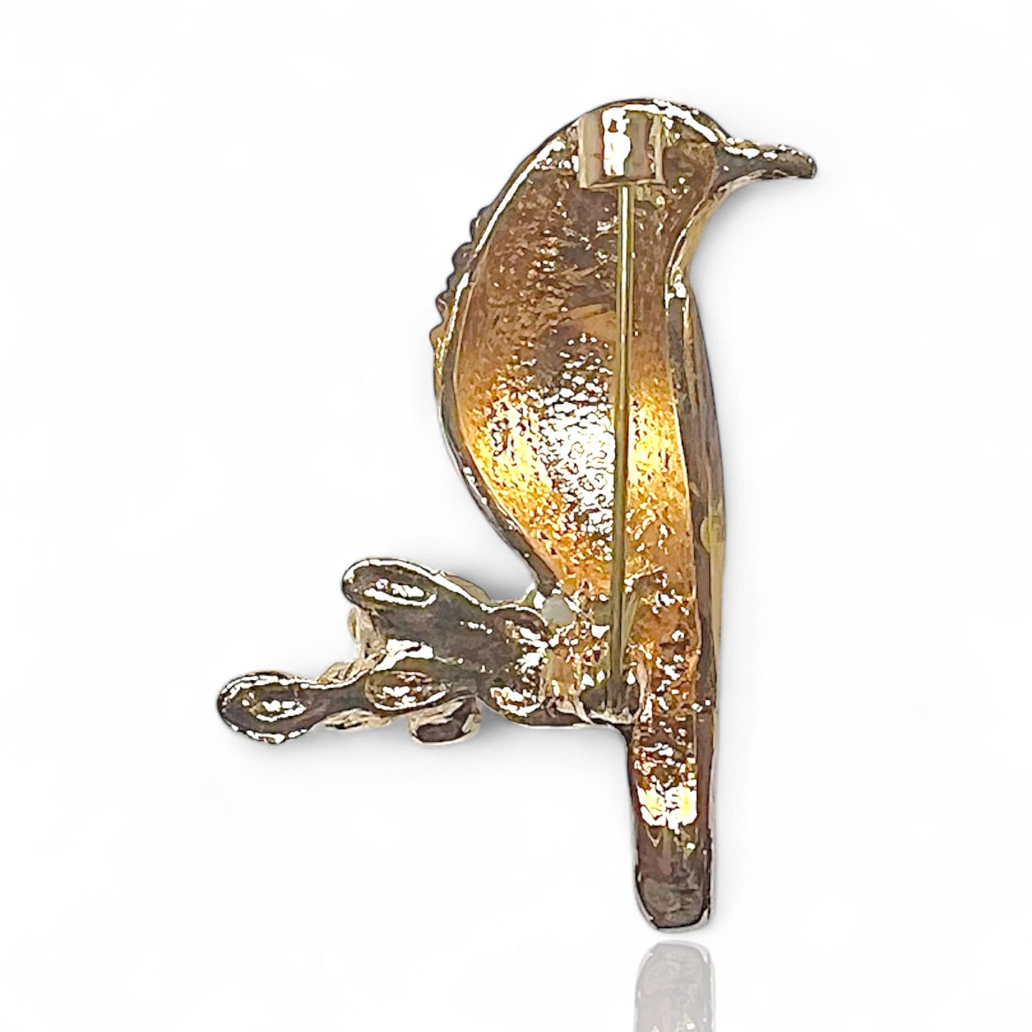 Broche oiseau doré et marron