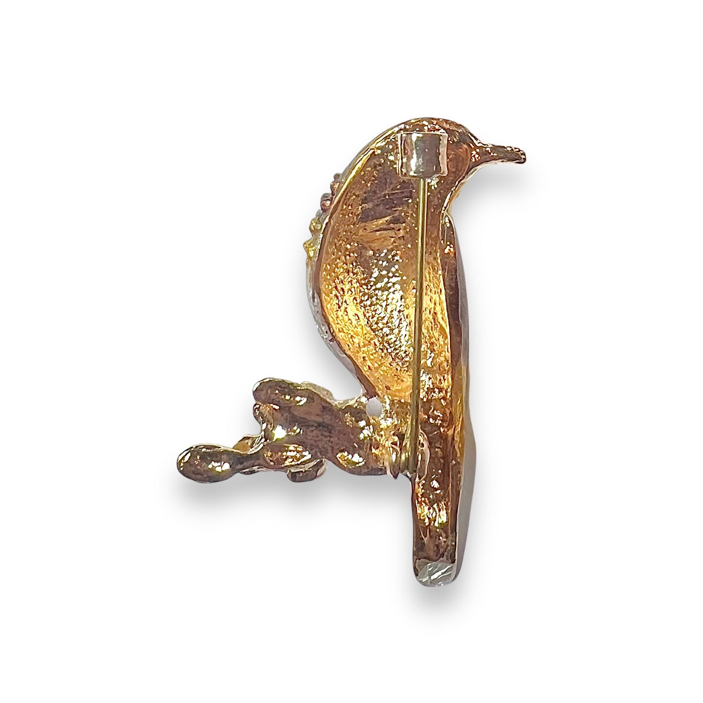 Broche oiseau doré et marron