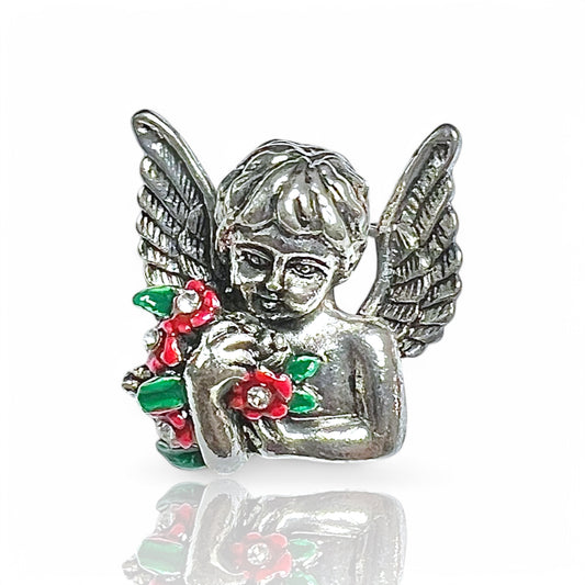 Broche ange et fleurs