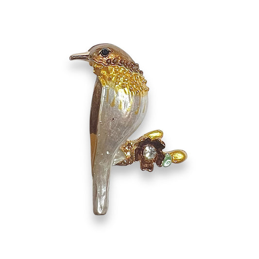 Broche oiseau doré et marron