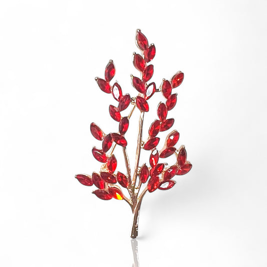 Broche branche à feuilles rouges