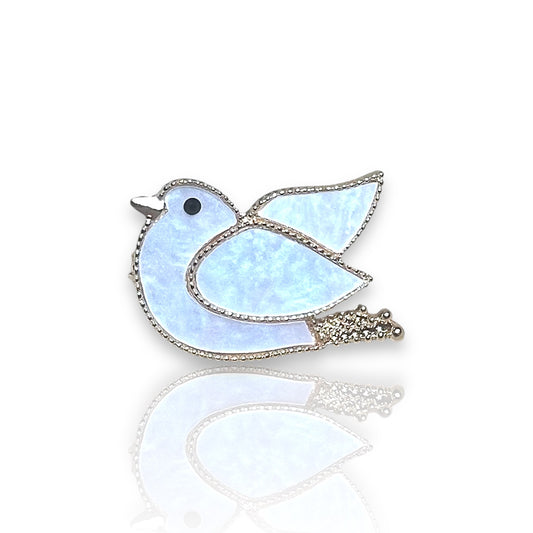 Broche oiseau blanc et doré