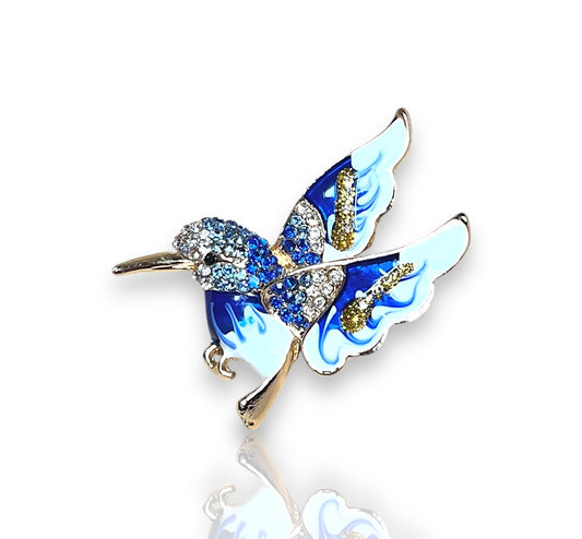 Broche colibri 3 couleurs bleu